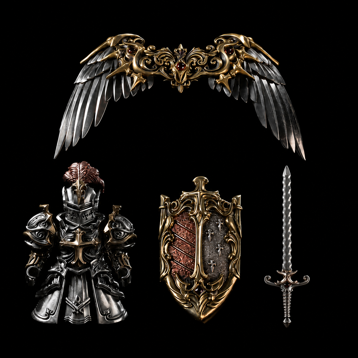 Crimson Templar Collectible Figure Detachable Bronze Copper Knight Statue